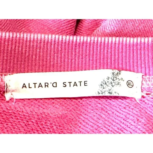 Altard State Medium Pink Cropped Sweatshirt Crochet Puff Sleeve Boho Top Girly - Picture 5 of 9